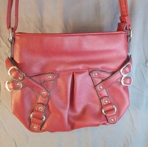 Black Rivet Red Leather Crossbody Bag